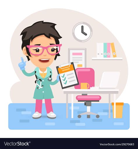 Cartoon Female Doctor Physician In Office Vector Image