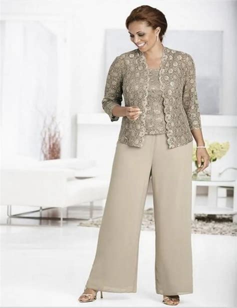 Mother Of The Bride Pant Suits Plus Size With Lace Jacket Long Sleeves