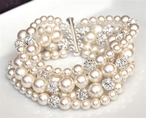 Pearl Cuff Bracelet Chunky Wedding Bracelet By Somethingjeweled