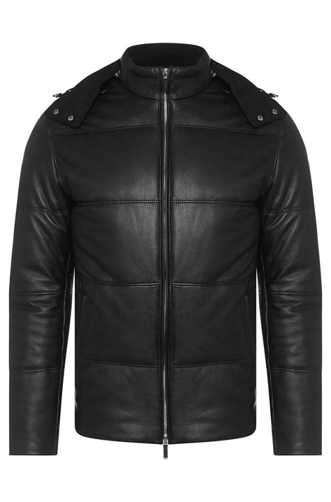 Boss By Hugo Boss Regular Fit Leather Jacket With Detachable Hood
