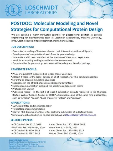 Postdoc In Molecular Modeling Needed Protein Engineering Group