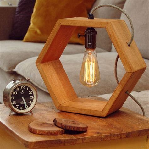 Wooden Handmade Vintshop Hexagon Design Table Lamp With Edison Bulb