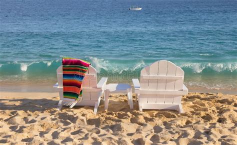 Two Beach Chairs Near Ocean Stock Image Image Of Sand Tranquil 43620353