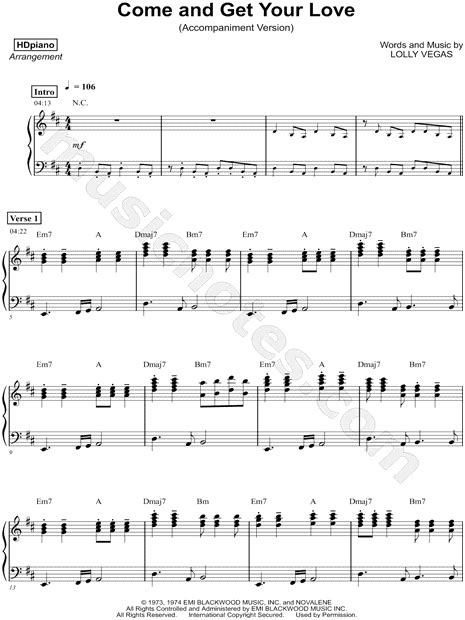 Hdpiano Come And Get Your Love Accompaniment Version Sheet Music