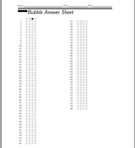 Tables How To Generate A Dynamic Bubble Answer Sheet For Multiple Choice Exam Tex Latex