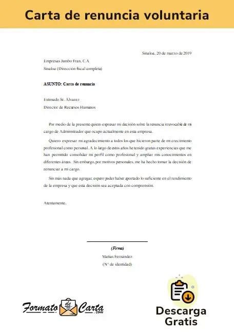 Descubre El Mejor Modelo Carta De Renuncia Voluntaria Para Descargar