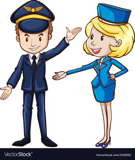 A Simple Drawing Of Pilot And Stewardess Vector Image