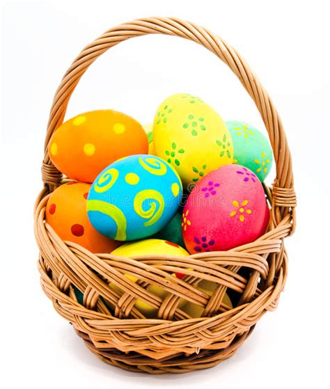 Colorful Handmade Easter Eggs In The Basket Stock Image Image Of