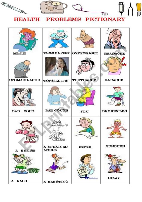 Health Problems Pictionary Esl Worksheet By Patou