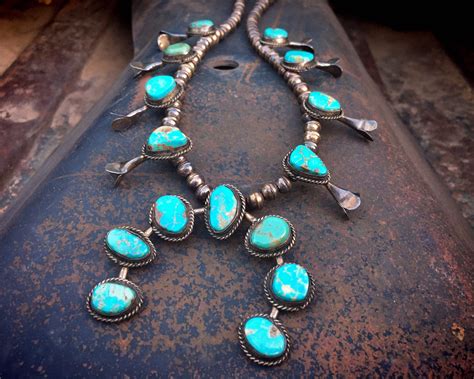 Small G Sterling Silver Bisbee Turquoise Navajo Squash Blossom