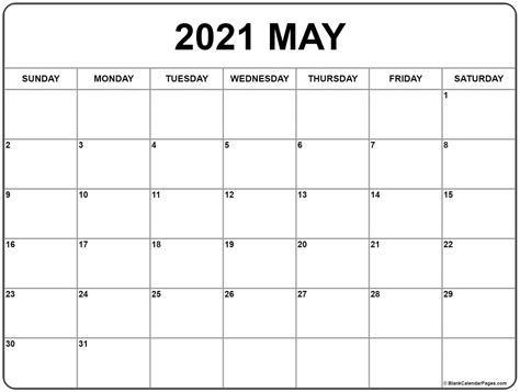 Free Blank May Calendar 2021 Printable Template Pdf Word Excel