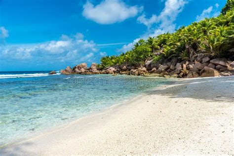 Beautiful Beach Anse Cocos La Digue Seychelles Stock
