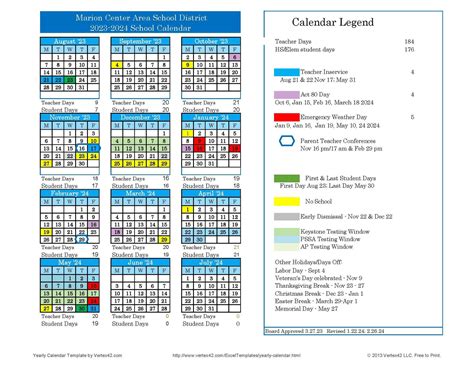 2023 2024 School Calendar Revised About Us Marion Center Area