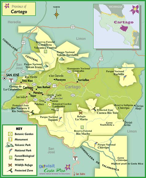 Mapa De La Región De Cartago Costa Rica Go Visit Costa Rica