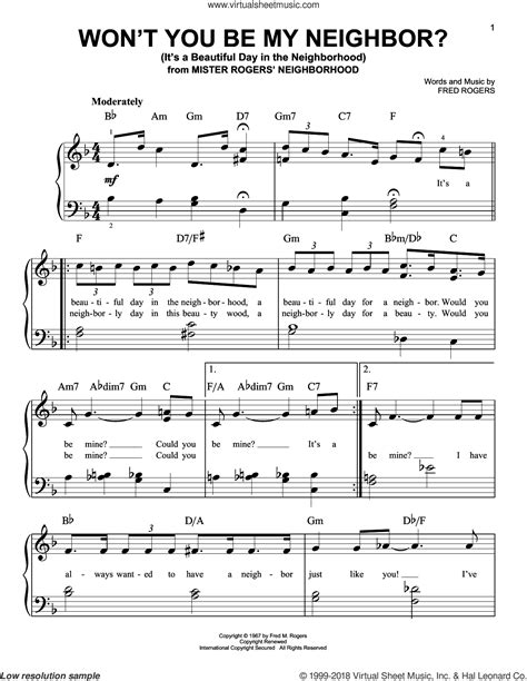won t you be my neighbor it s a beautiful day in the neighborhood sheet music for piano solo