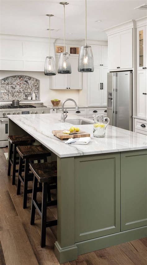 Green Kitchen Cabinets White Countertops Houzz Kitchen
