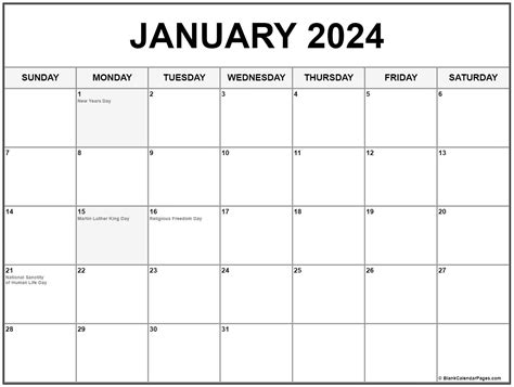 2024 January Calendar With Holidays Printable Free Template Holiday