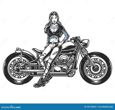 Attractive Biker Girl Standing Near Motorcycle Stock Vector Illustration Of Biker Attractive