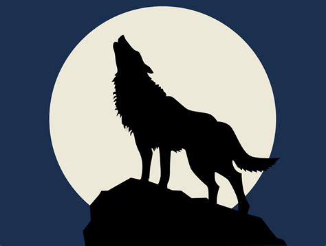 A Wolf Standing On Top Of A Hill With The Moon In The Background