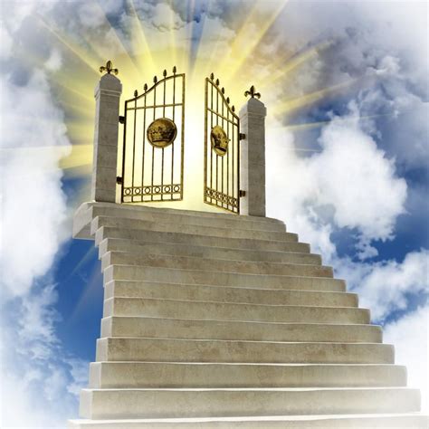 A Stairway With Two Gates Leading Up To The Sky