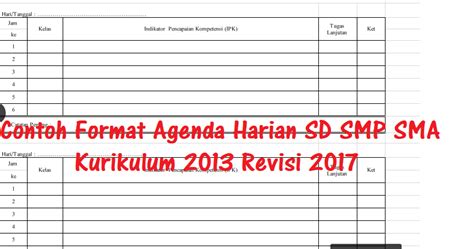 Contoh Format Agenda Harian SD SMP SMA Kurikulum 2013 Revisi 2017