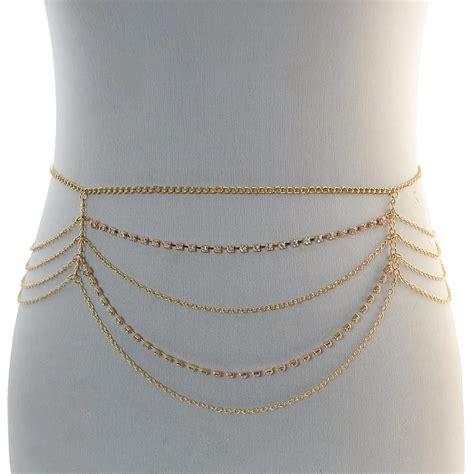 Fashion Bohemian Gypsy Gold Rhinestone Waist Chain Sex Chain Adjustable