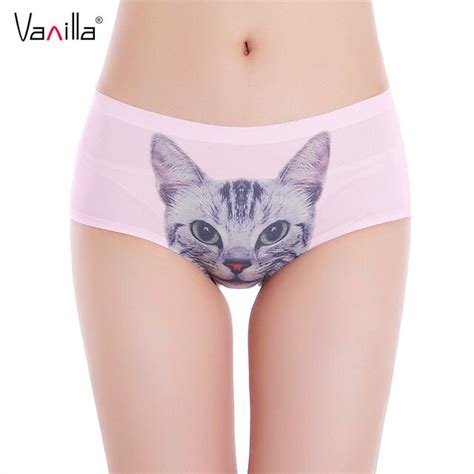 vanilla women cat panties underwear 3d printing seamless cat briefs pussy panties breathable