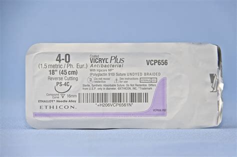 Ethicon Suture Vcp656g 4 0 Vicryl Plus Antibacterial Undyed 18 Ps