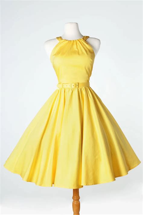 Harley Dress 1950s Pinup Gril Vintage Sexy Halter Swing Dresses In Pastel Yellow In Dresses