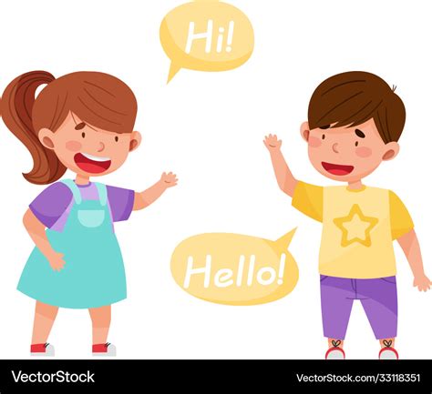 Cheerful Boy And Girl Saying Hello To Each Other Vector Image