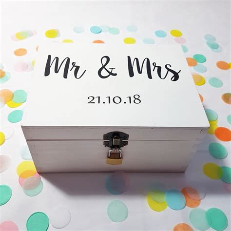 Personalised Mr And Mrs Wedding Box White Wooden Keepsake Etsy Uk