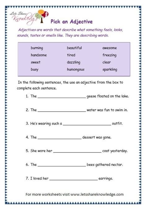 grade  grammar topic  adjectives worksheets adjective worksheet