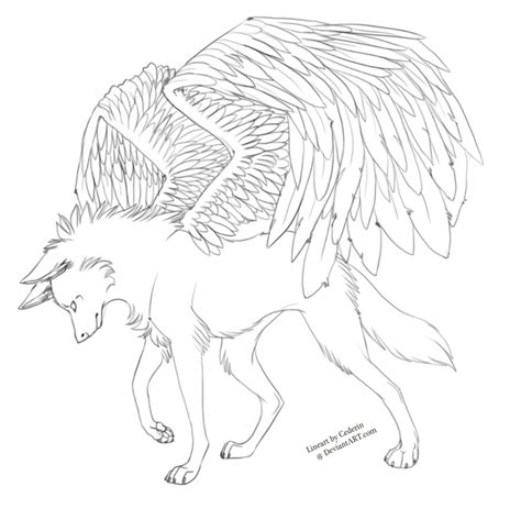 Free Winged Wolf Lineart By Cederin On Deviantart