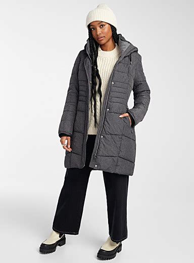Chevron Detail Heathered Puffer Parka Point Zero Womens Quilted