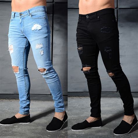 2018 Fashion Brand Men Jeans Distressed Ripped Holes Denim Pants High