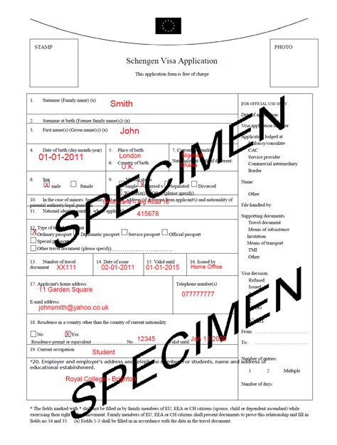 Schengen Visa Information Centre Sample Filled Out Application Form