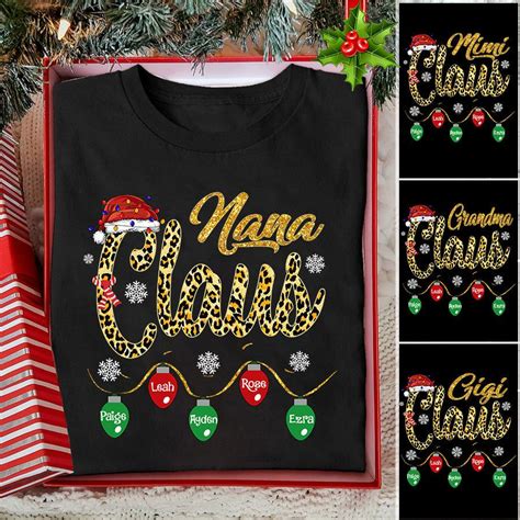 Personalized Nana Claus Light Christmas Shirt Black 4xl In 2022