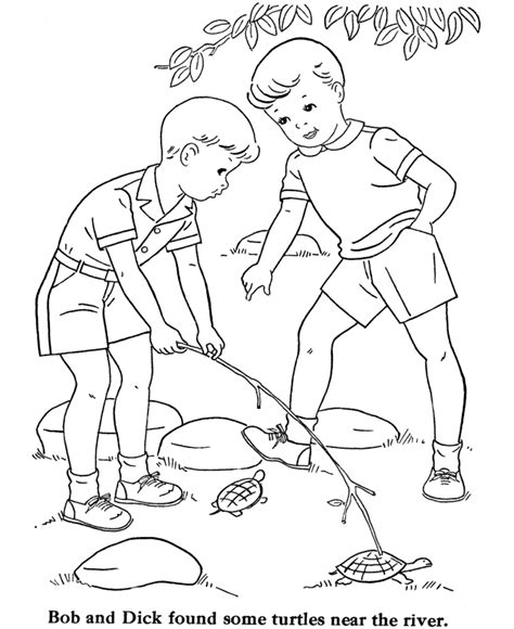 Bluebonkers Boy Coloring Pages Play With Turtles Free Printable
