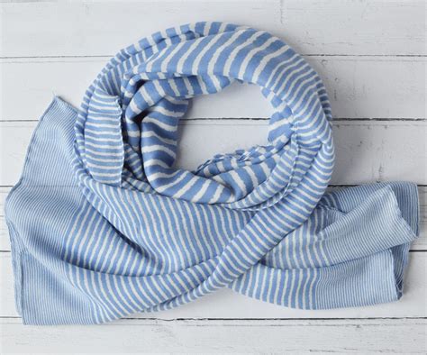 Striped Scarf Blue And White Large Soft Light Weight Scarf Or Sarong