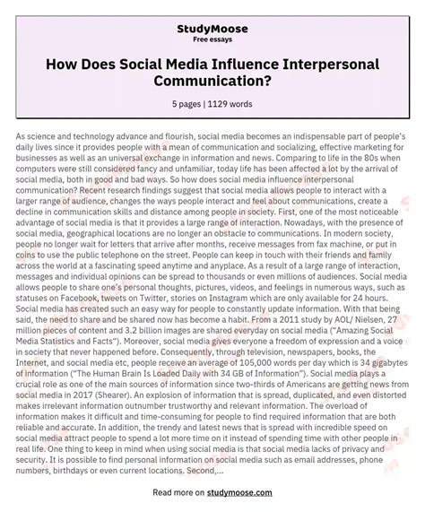 How Does Social Media Influence Interpersonal Communication Free Essay