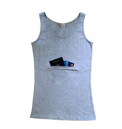 Clever Travel Companion Womens Tank Top With Secret Pocket Gray Large Travel Store Slim