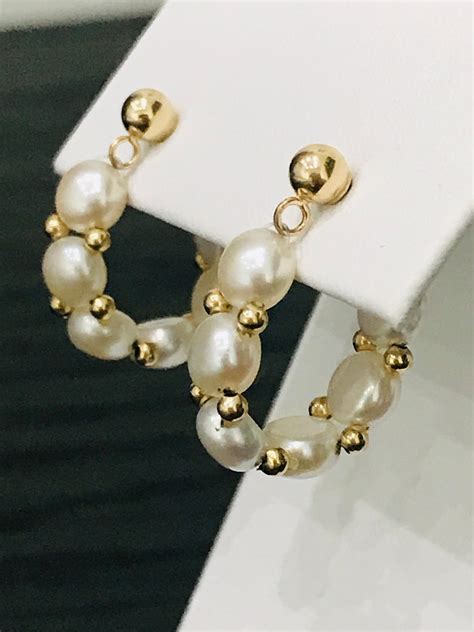 K Yellow Gold Pearl Earrings Etsy