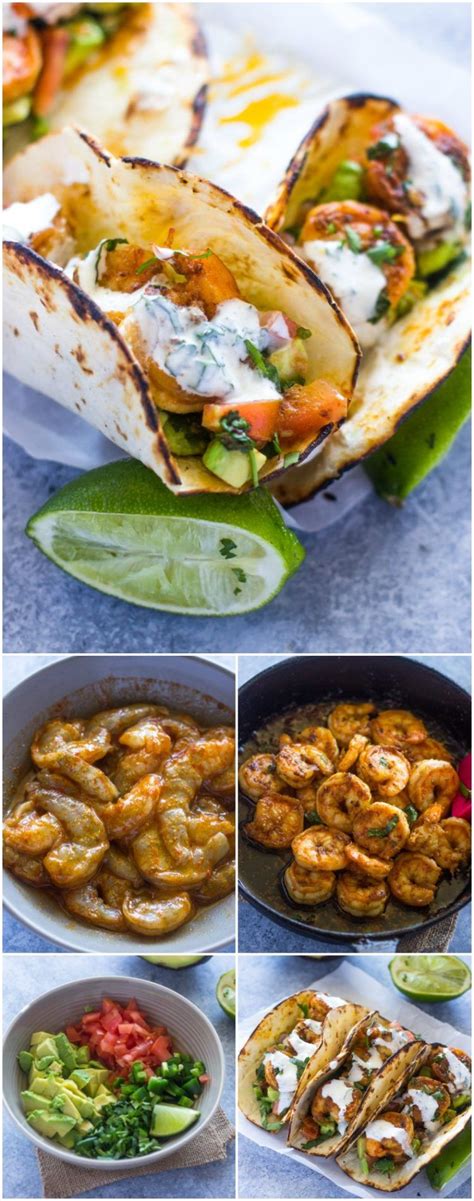 Shrimp, shrimp and more shrimp! Spicy Shrimp Tacos with Avocado Salsa & Sour Cream Cilantro Sauce | Use shrimp marinade, diced ...