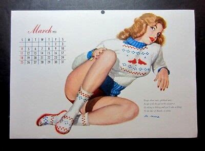Vintage March Sexy Risque Pin Up Calendar Page By Al Moore X