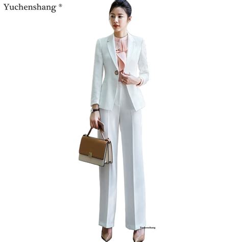 New 2019 Two Pieces Set Women Pant Suit Size S 4xl White Jacket Blazer