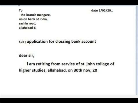 Contact info (name, address, etc.) your name typed. application for closing bank account - YouTube