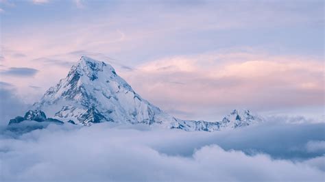 Snow Fog Covered Mountain Under Cloudy Sky Hd Nature Wallpapers Hd