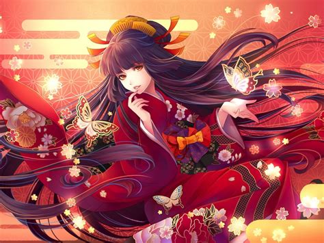 Desktop Wallpaper Long Hair Anime Girl Traditional Dress