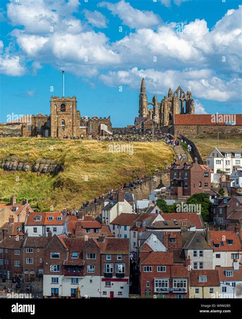 Whitby Abbey And St Marys Church With Steps Leading Up From Town