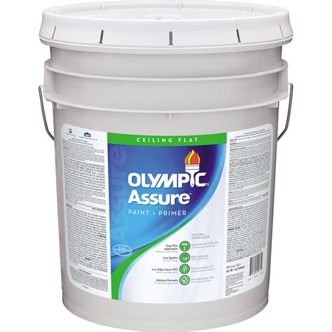 Ceiling paint & prime in one goes on pink and dries to a bright white finish which is mildew resistant. Shop Olympic Icon 5 Gallon Size Container Interior Flat ...